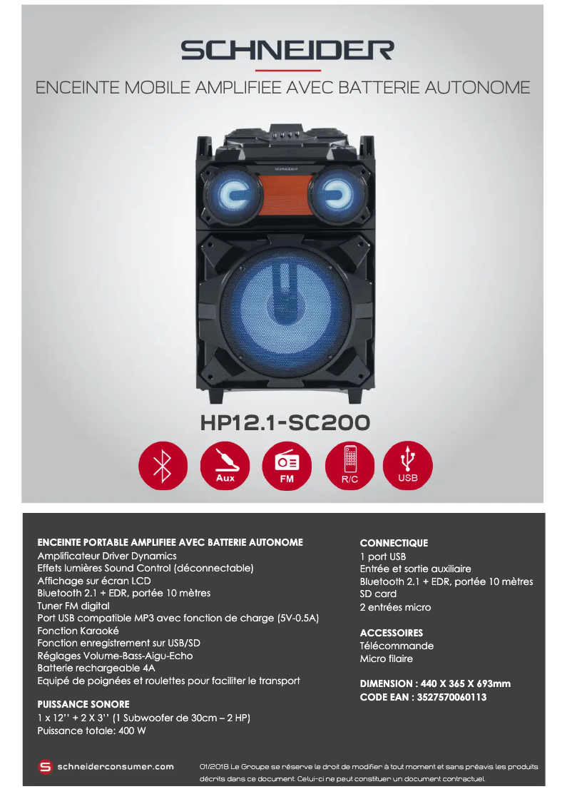 Page 1 de la notice Fiche technique Schneider SCCGHP121SC200
