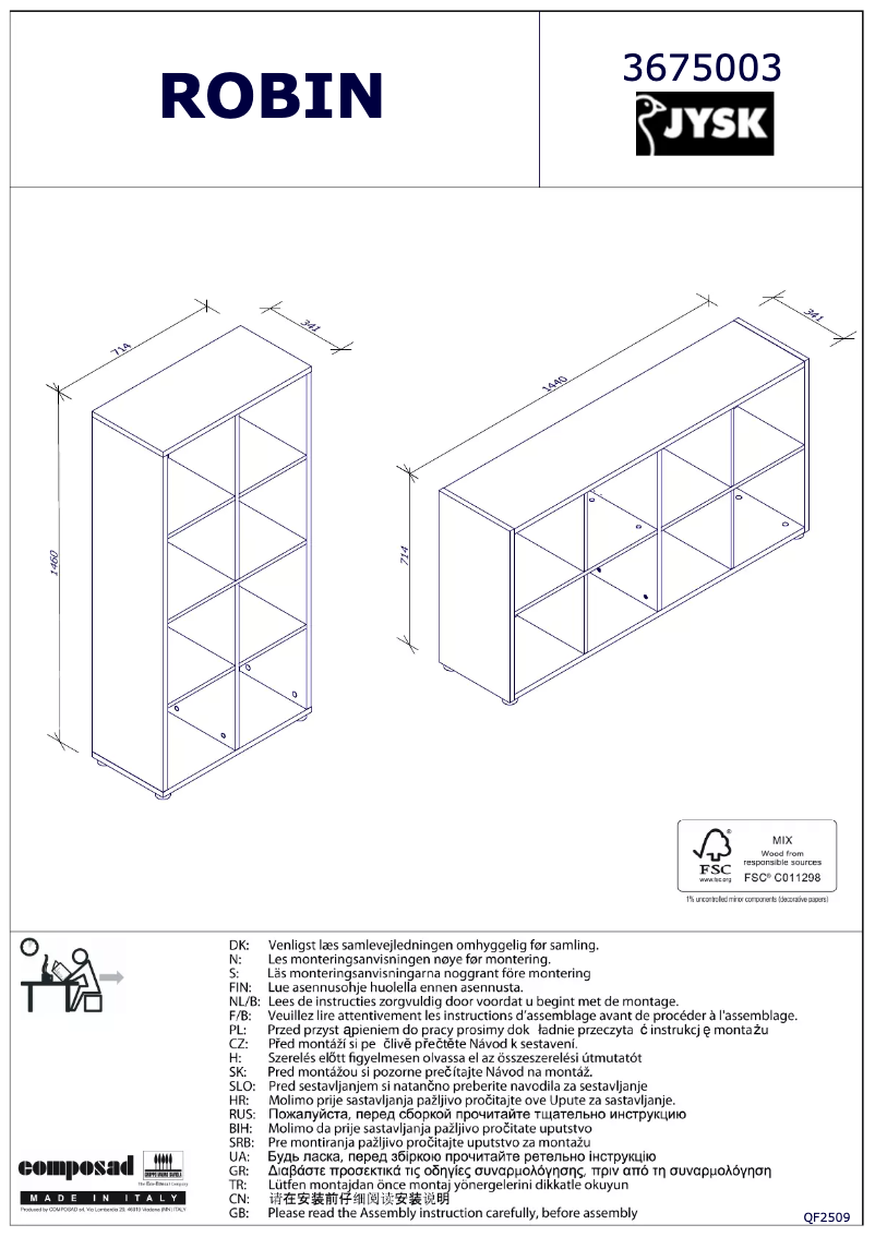 Page 1 de la notice Manuel utilisateur JYSK Robin (72x146x34)
