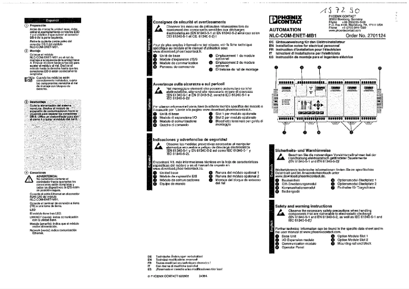Image de la première page du manuel de l'appareil NLC-COM-ENET-MB1