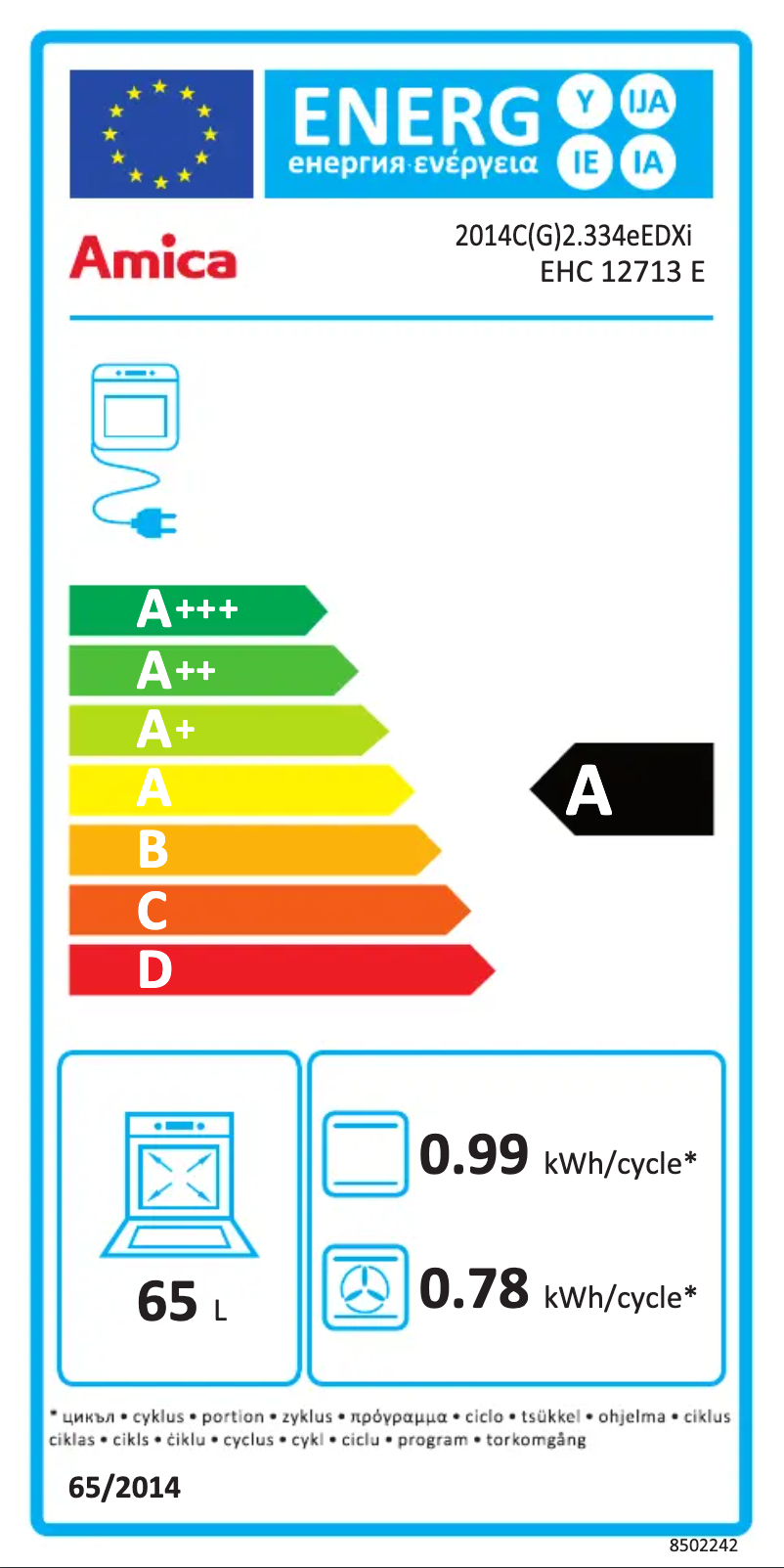 Page n°1 - Label énergétique Amica EHC 12713 E