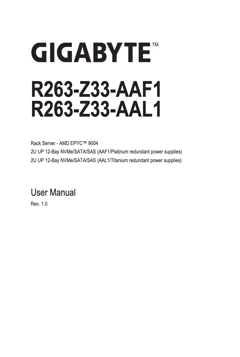Page 1 de la notice Manuel utilisateur Gigabyte R263-Z33