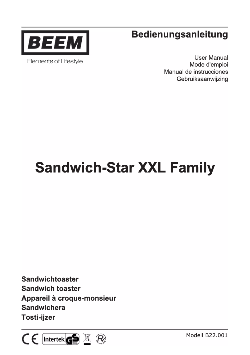 Page n°1 - Manuel utilisateur BEEM Sandwich-Star XXL Family