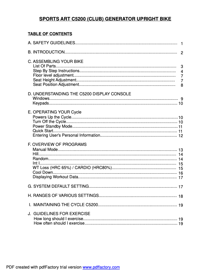 Page 1 de la notice Manuel utilisateur SportsArt C5200