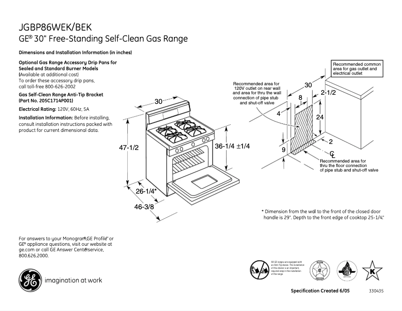 Page 1 of the manual Technical Sheet GE JGBP86BEKBB