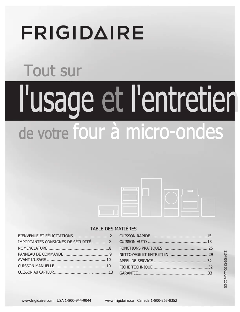 Page 1 de la notice Manuel utilisateur Frigidaire FGMV175QW
