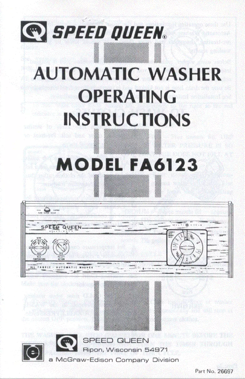 Page 1 de la notice Manuel utilisateur Speed Queen FA6123