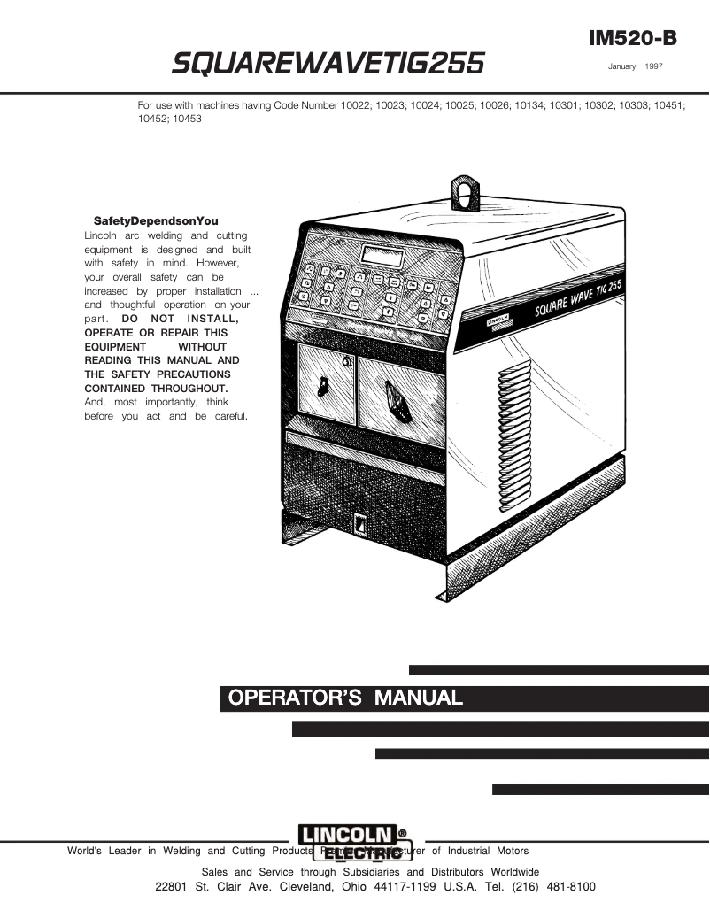 Page 1 de la notice Manuel utilisateur Lincoln Electric Square Wave TIG 255