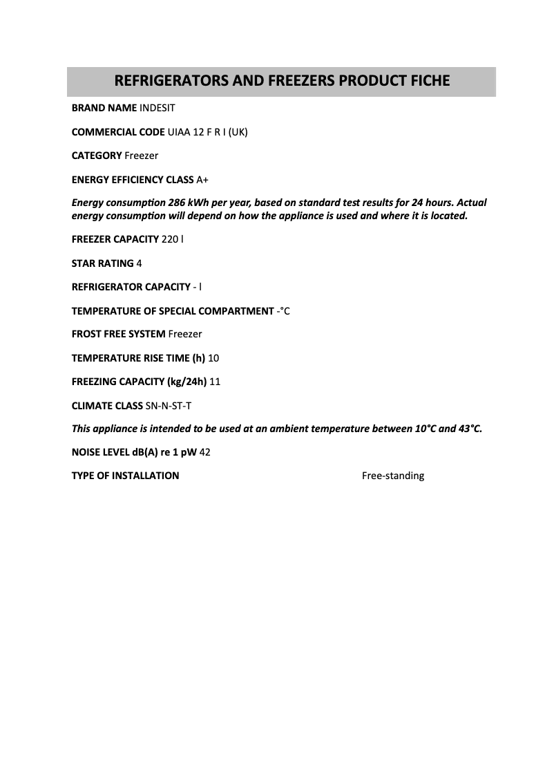 Page n°1 - Instructions / montage Indesit UIAA 12 F R I (UK)