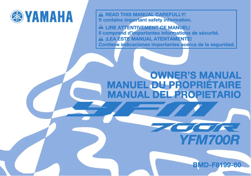 Page n°1 - Manuel utilisateur Yamaha YFM700R (2023)