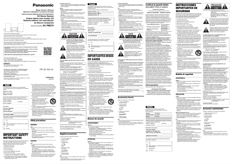 Page n°1 - Manuel utilisateur Panasonic SC-PM270