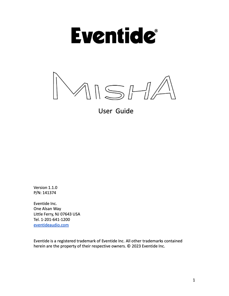 Page 1 de la notice Manuel utilisateur Eventide Misha
