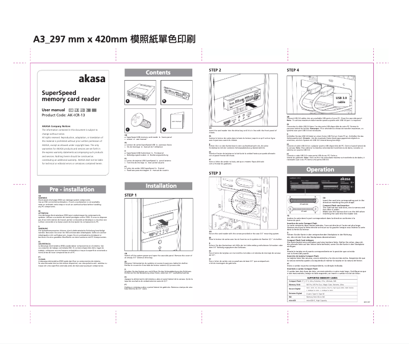 Page 1 de la notice Manuel utilisateur Akasa SuperSpeed memory card reader