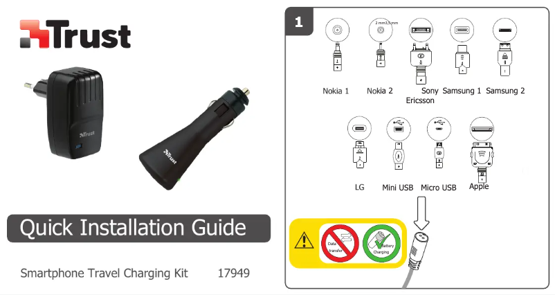 Page 1 de la notice Manuel utilisateur Trust Smartphone Travel Charging Kit