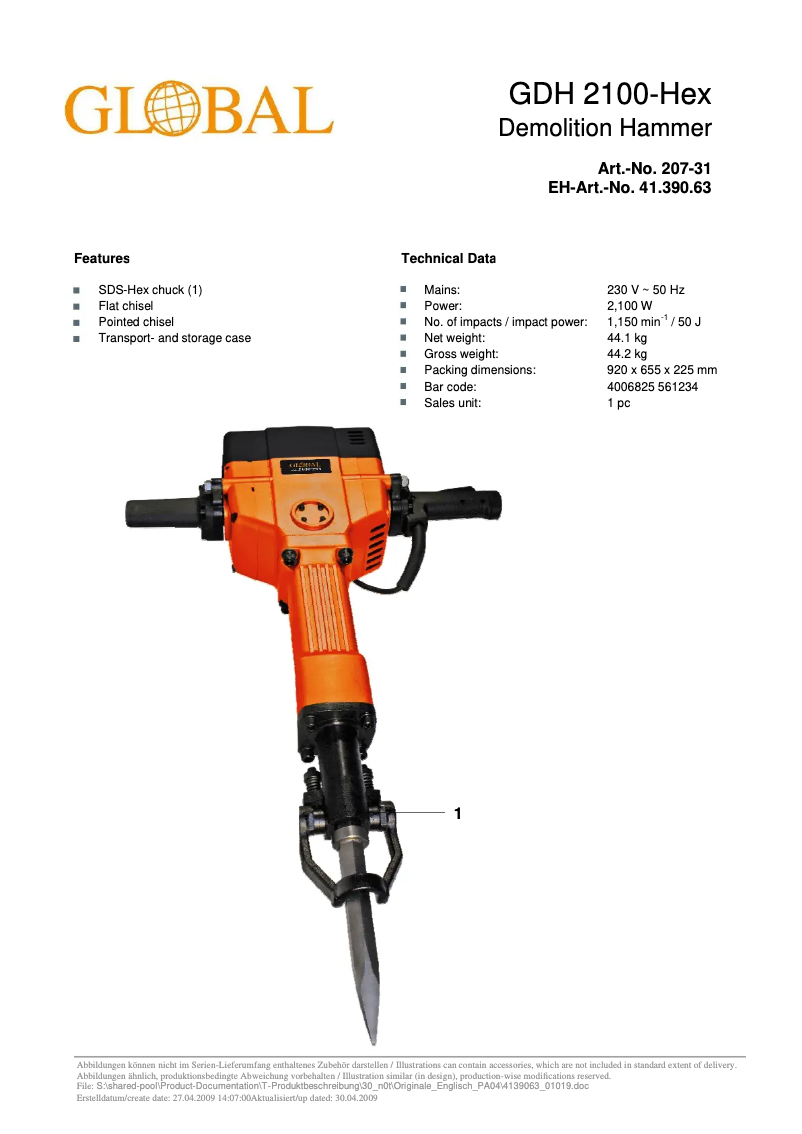 Page 1 de la notice Manuel utilisateur Global GDH 2100-Hex