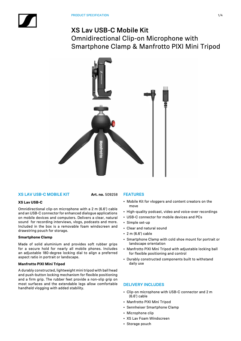 Page 1 de la notice Fiche technique Sennheiser XS Lav USB-C