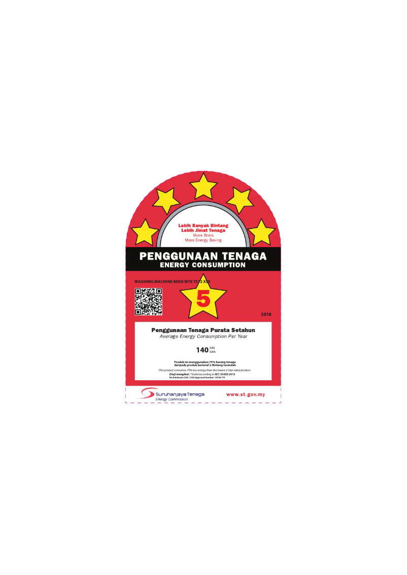 Page 1 de la notice Label énergétique Beko WTE 7512 XS0