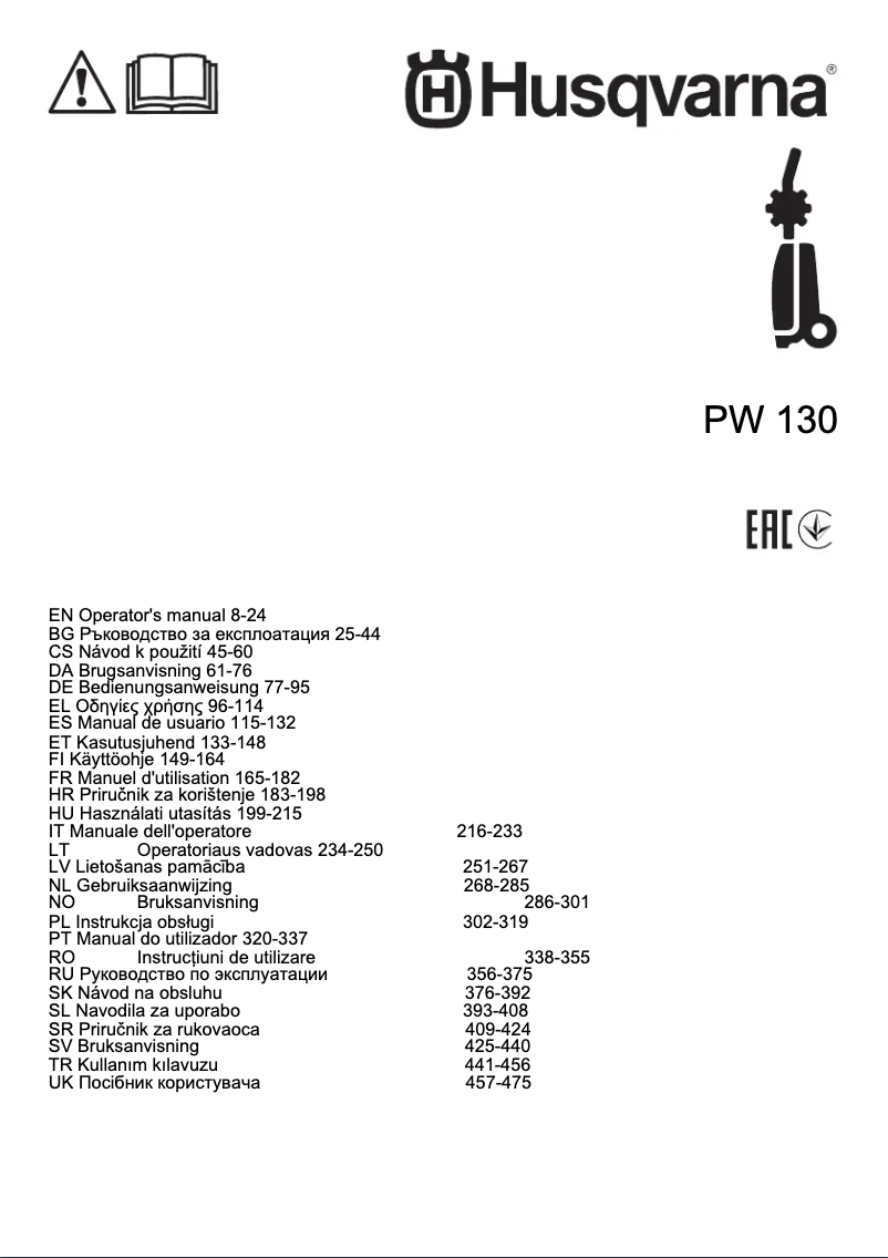 Page n°1 - Manuel utilisateur Husqvarna PW 130