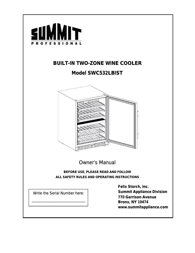 Page n°1 - Manuel utilisateur Summit SWC532LBIST