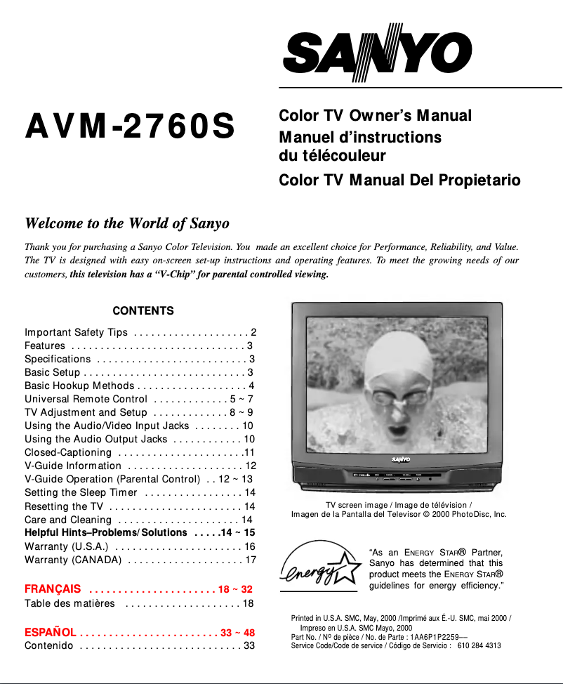 Image de la première page du manuel de l'appareil AVM2760S