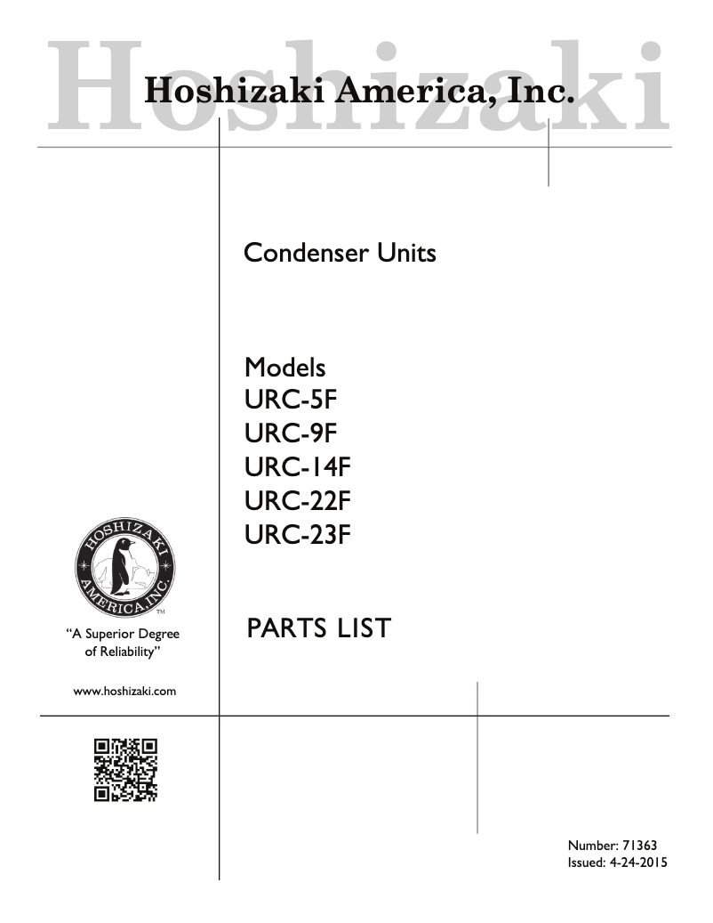 Page 1 de la notice Manuel utilisateur Hoshizaki URC-22F