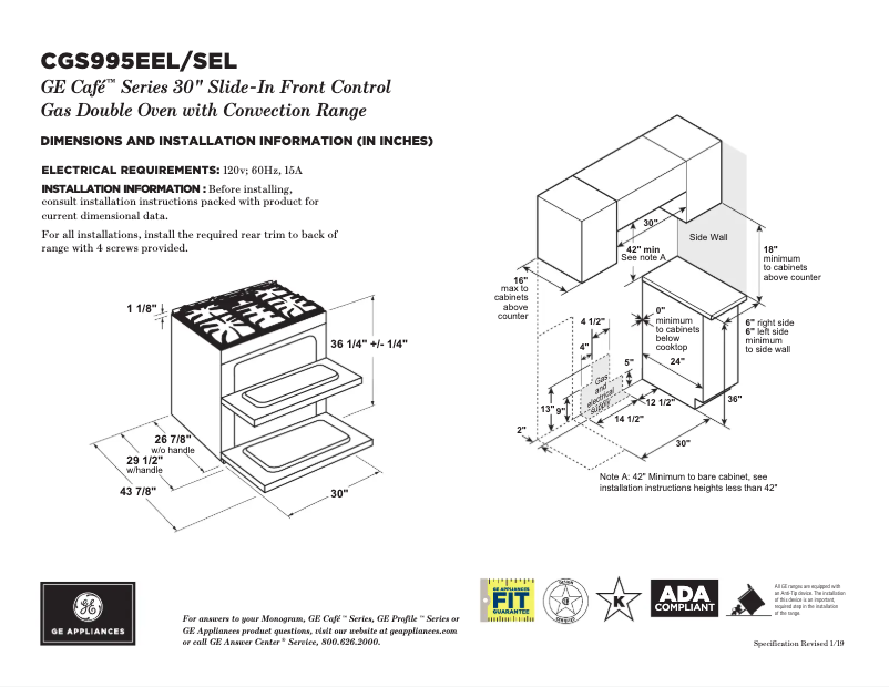 Page n°1 - Fiche technique GE Café CGS995SELSS