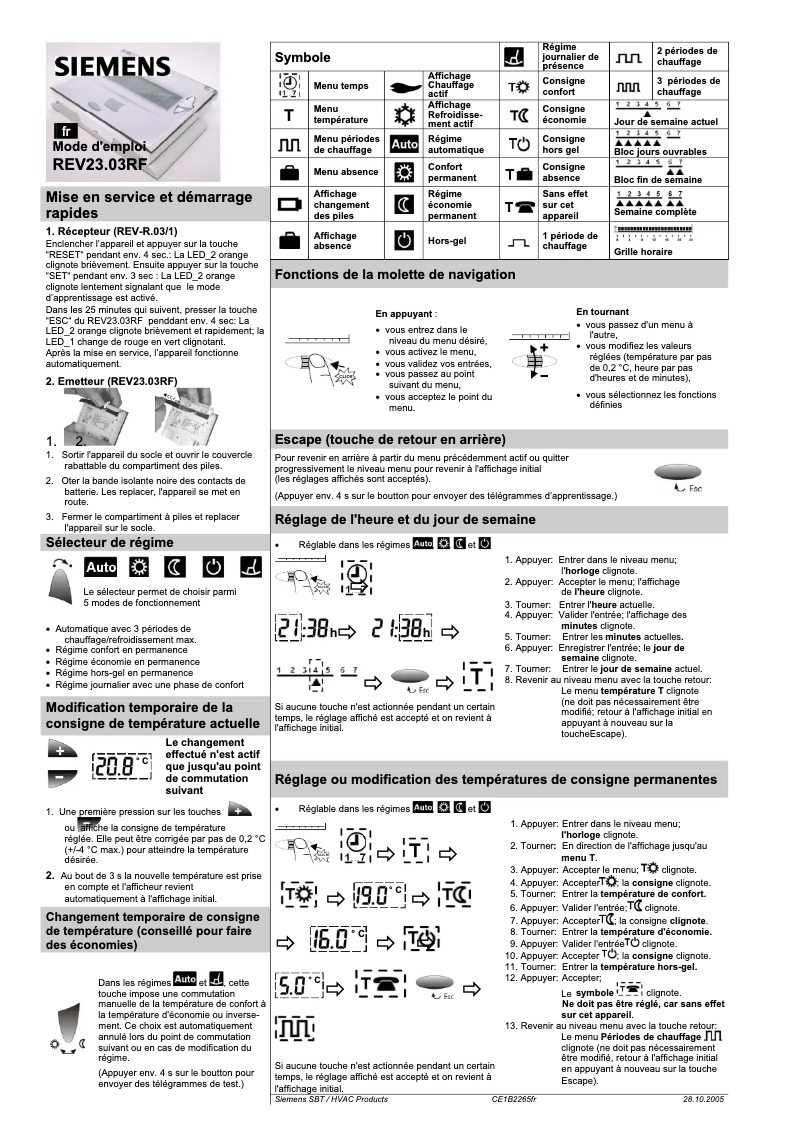 Page 1 de la notice Manuel utilisateur Siemens REV23.03RF