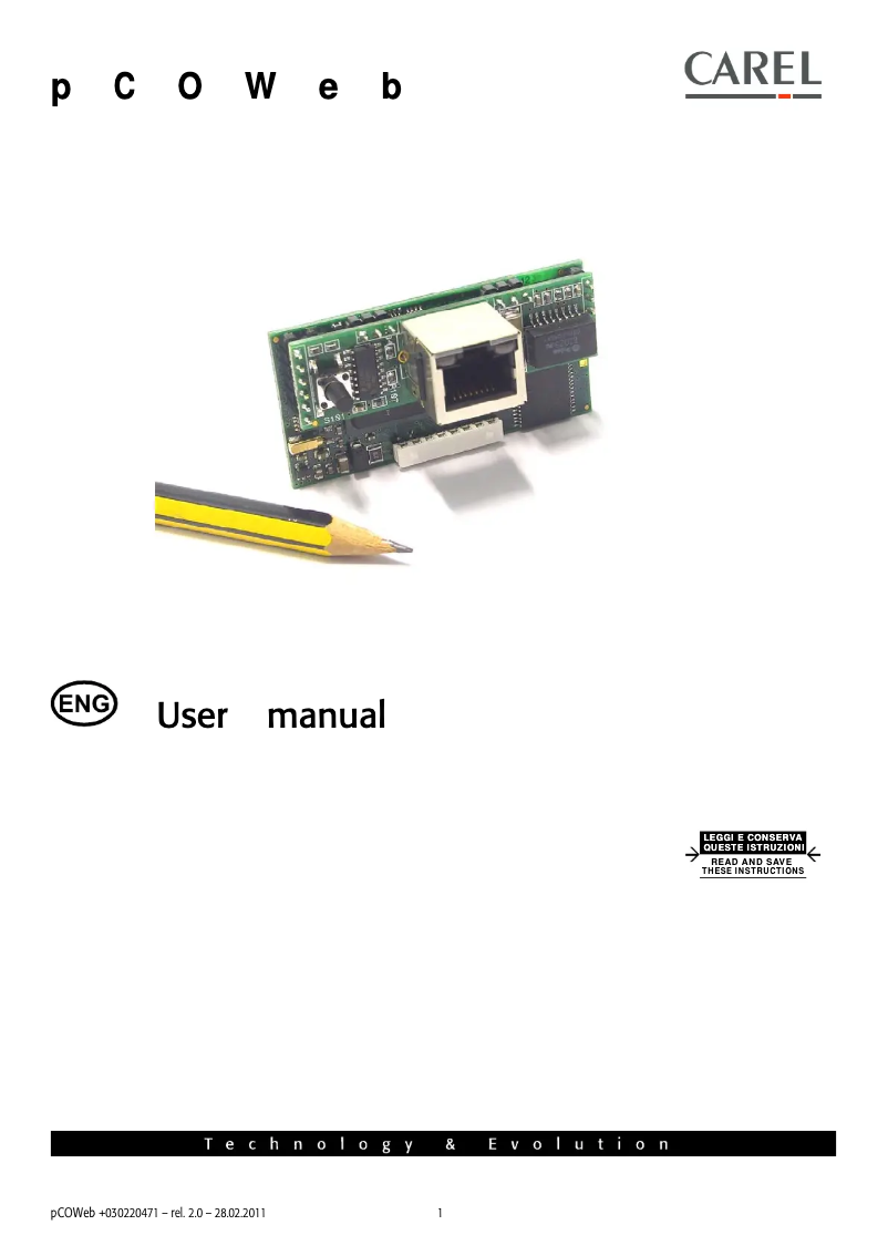 Página 1 del manual Manual de usuario Carel pCOWeb