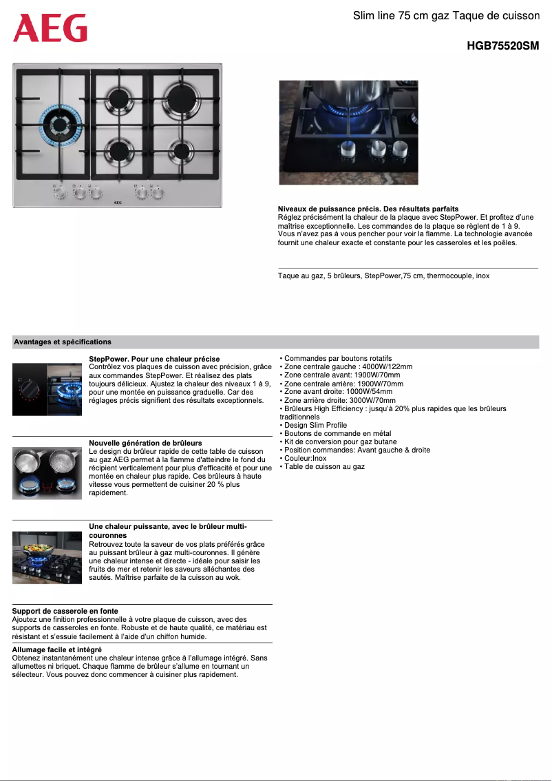 Page 1 de la notice Fiche technique AEG HGB75520SM