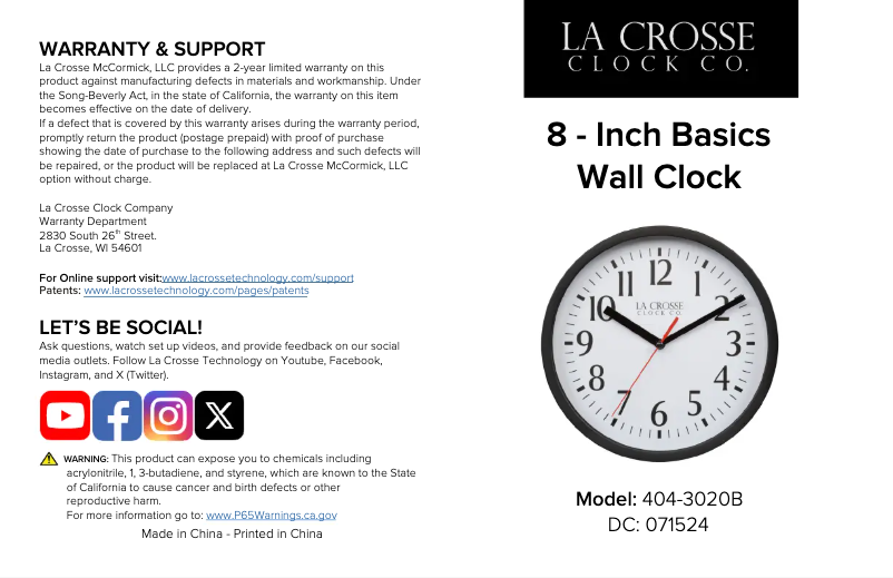 Page 1 de la notice Manuel utilisateur La Crosse Technology 404-3020B