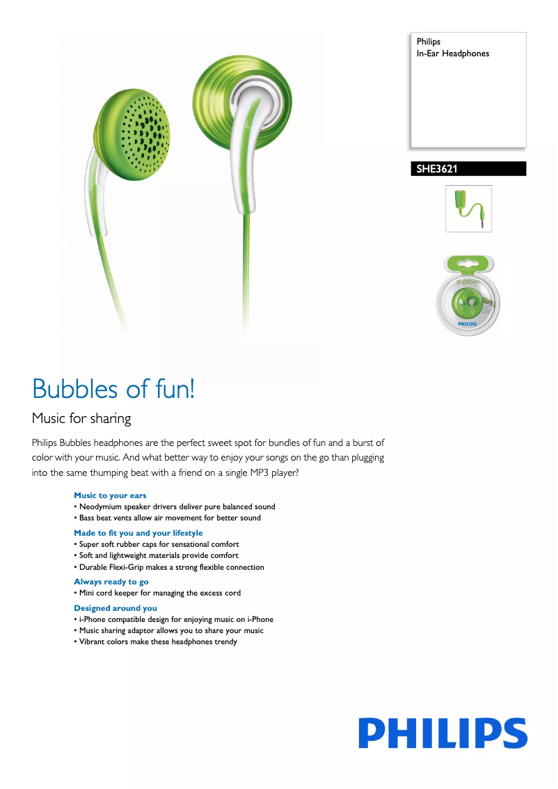 Page n°1 - Manuel utilisateur Philips SHE3621