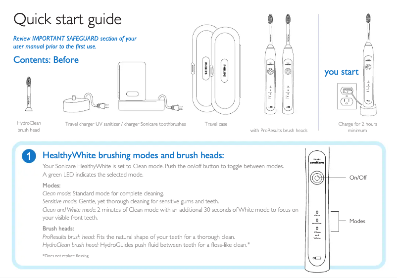 Image de la première page du manuel de l'appareil Sonicare HealthyWhite HX6733