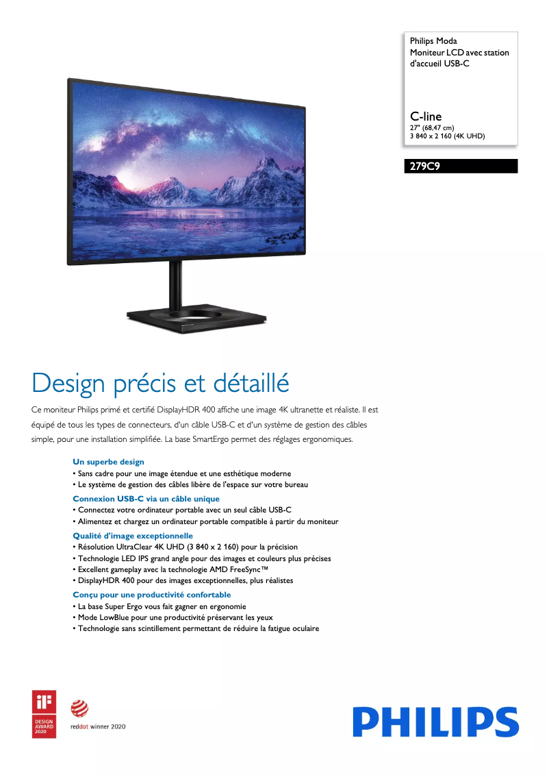 Page 1 de la notice Fiche technique Philips 279C9