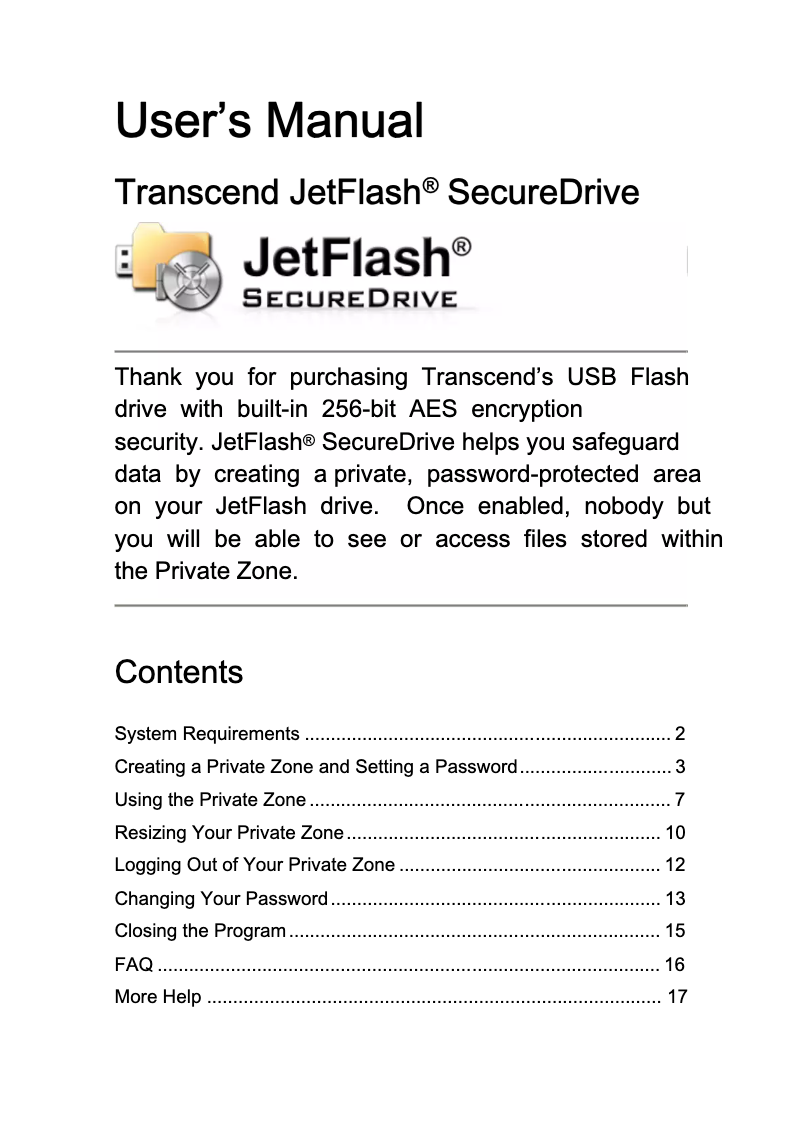 Page 1 de la notice Manuel utilisateur Transcend JetFlash elite 620