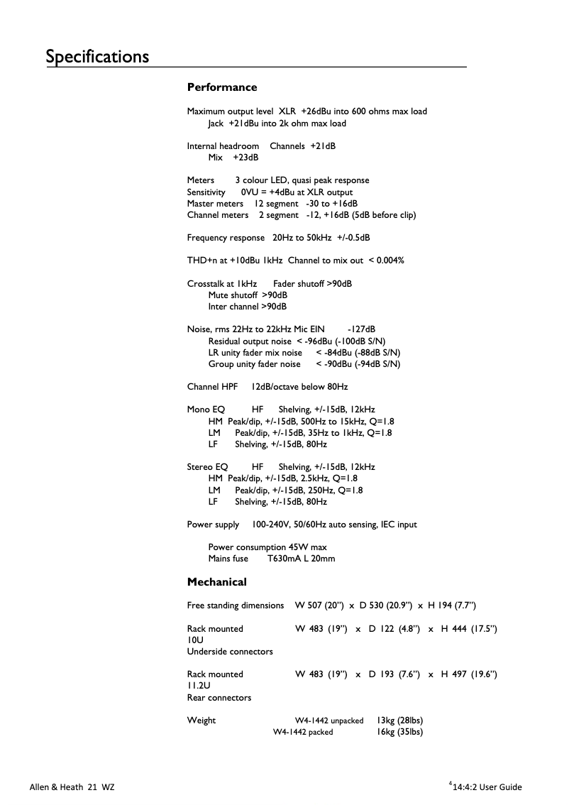 Imagen de la primera página del manual del dispositivo MIXWIZARD WZ4 14:4:2