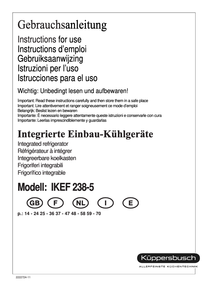Page 1 de la notice Manuel utilisateur Küppersbusch IKEF 238-5