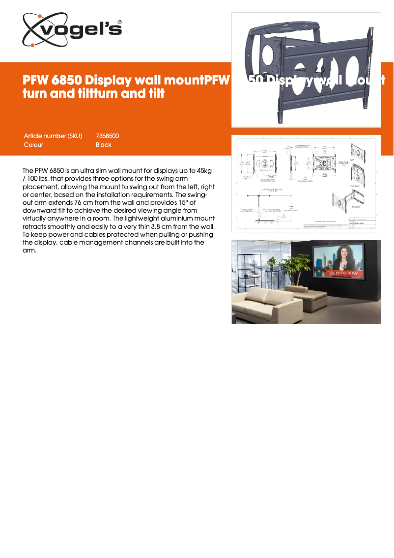 Page 1 de la notice Fiche technique Vogel's PFW 6850