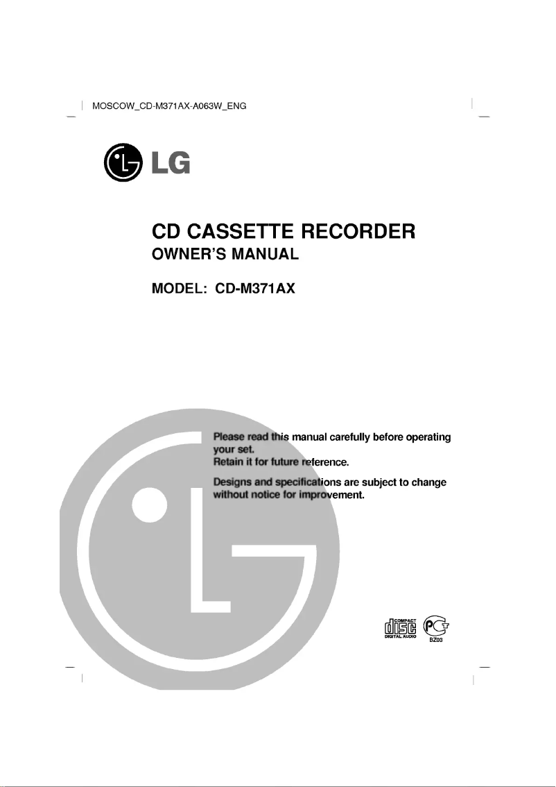 Page n°1 - Manuel utilisateur LG CD-M371AX