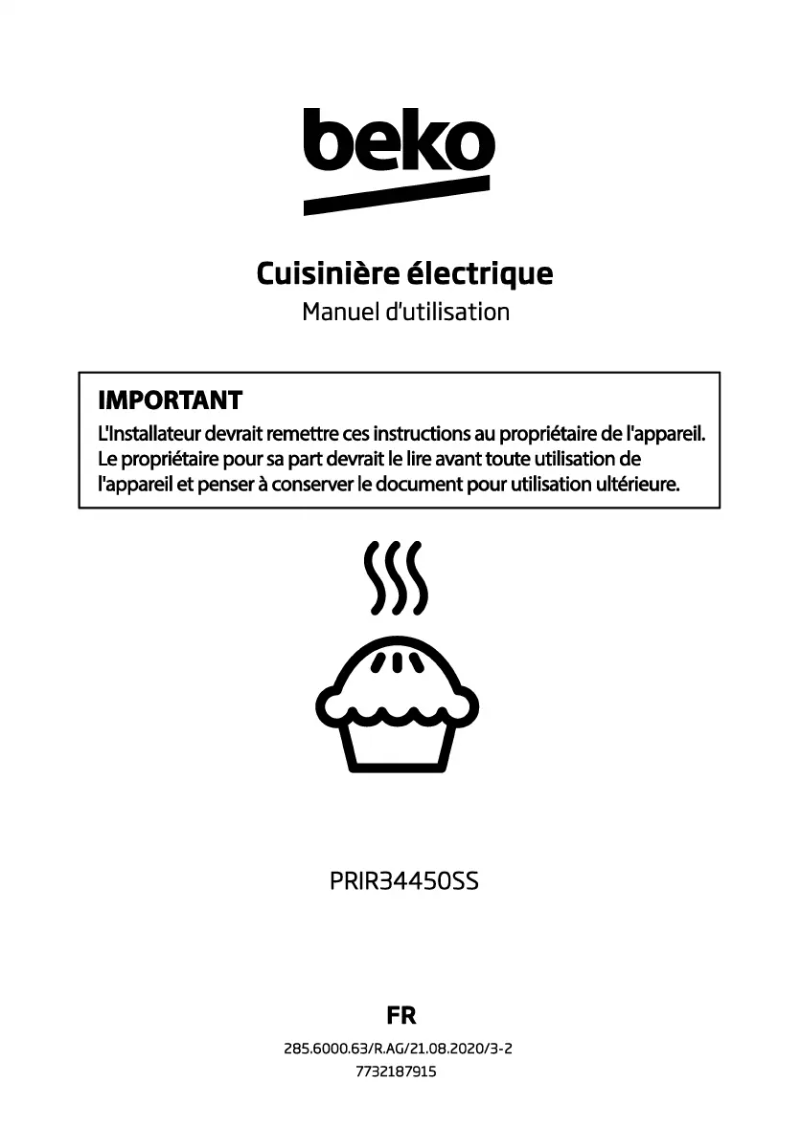 Page 1 de la notice Manuel utilisateur Beko PRIR34450SS