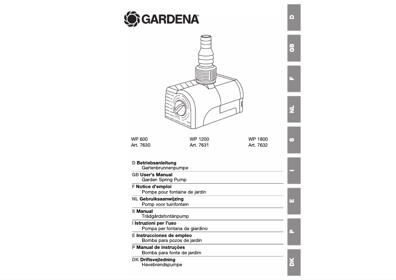 Page 1 de la notice Manuel utilisateur Gardena WP 600