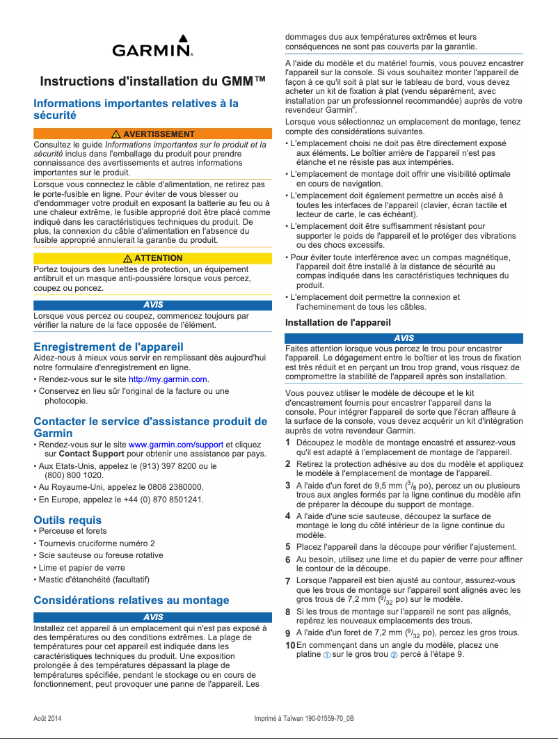 Page 1 de la notice Guide d'installation Garmin GMM 170