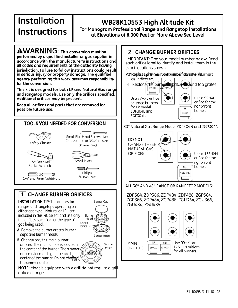 Página 1 del manual Guía de instalación Monogram ZGP304NRSS