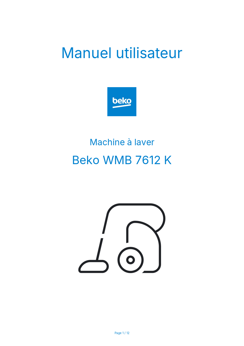 Image de la première page du manuel de l'appareil WMB 7612 K
