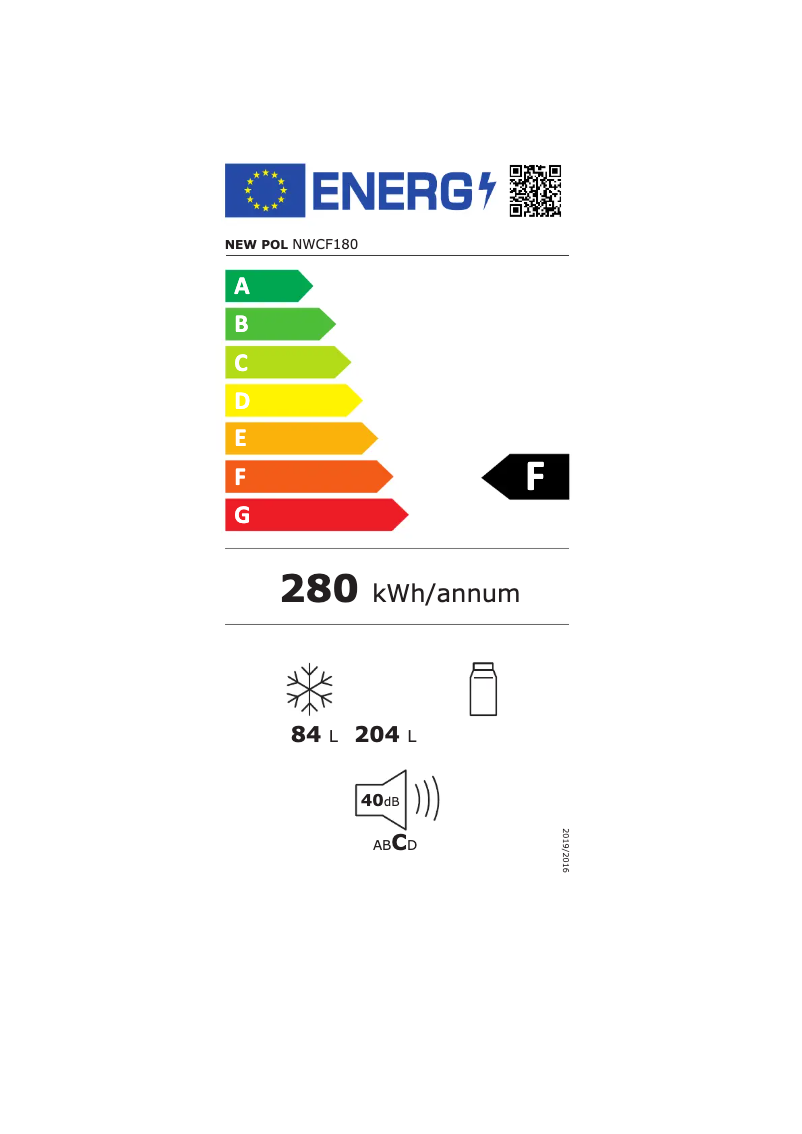 Page 1 de la notice Label énergétique New Pol NWCF180
