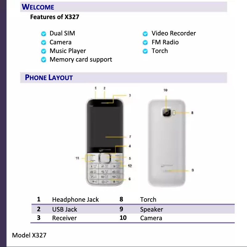 Page 1 de la notice Manuel utilisateur Micromax X327