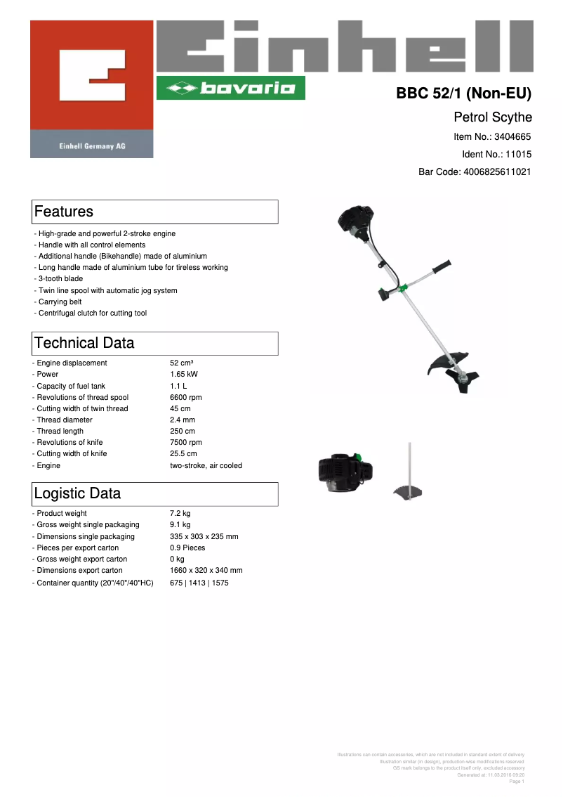 Página 1 del manual Ficha técnica Bavaria BBC 52/1