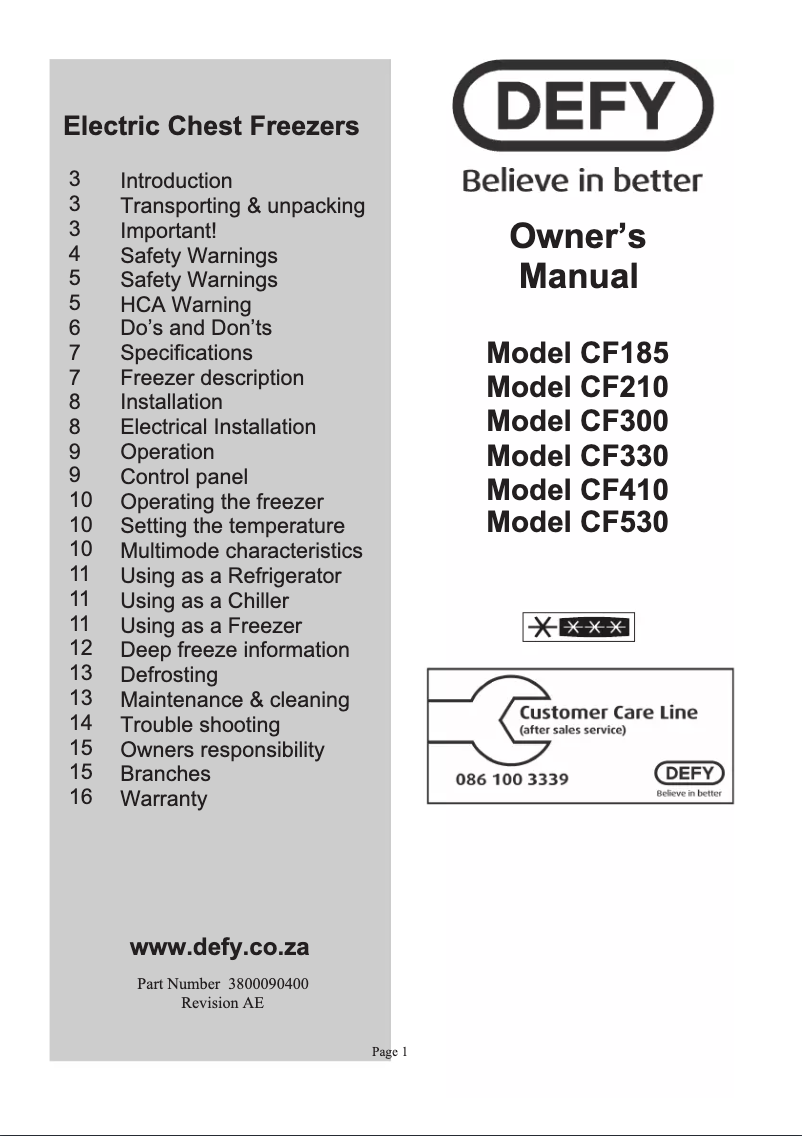 Page n°1 - Manuel utilisateur Defy CF185