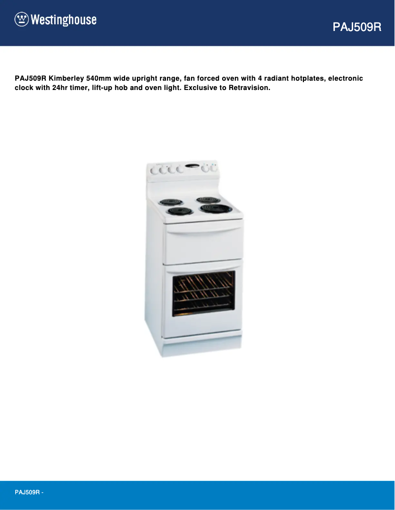 Page 1 de la notice Manuel utilisateur Westinghouse PAJ509R