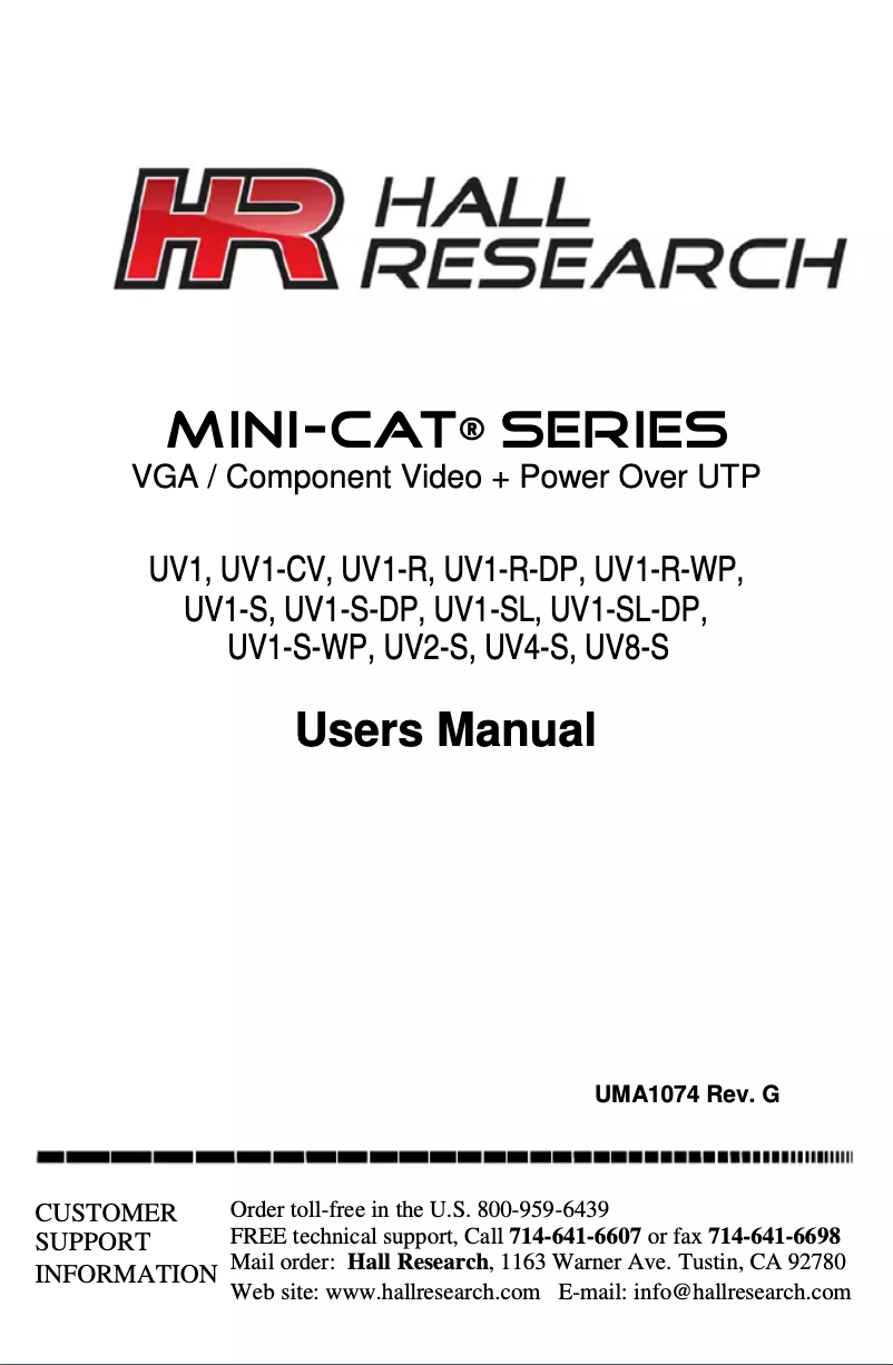 Página 1 del manual Manual de usuario Hall Research UV1-S