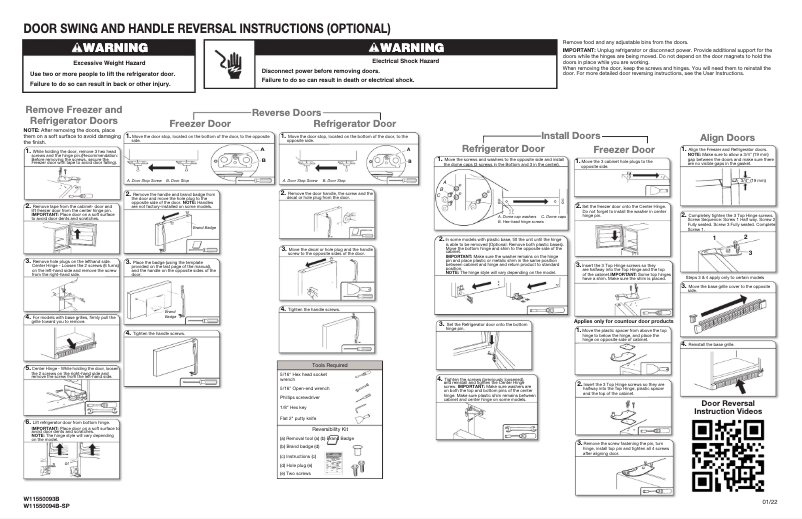 Page 1 de la notice Instructions / montage Whirlpool WRT311FZDB