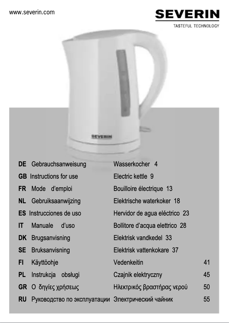 Page n°1 - Manuel utilisateur Severin WK 3494
